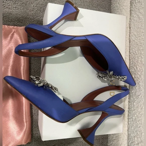 Amina Muaddi Rosie Sling Crystal Bow Pumps 95mm Fluo Purple EU 39 - Picture 5 of 7